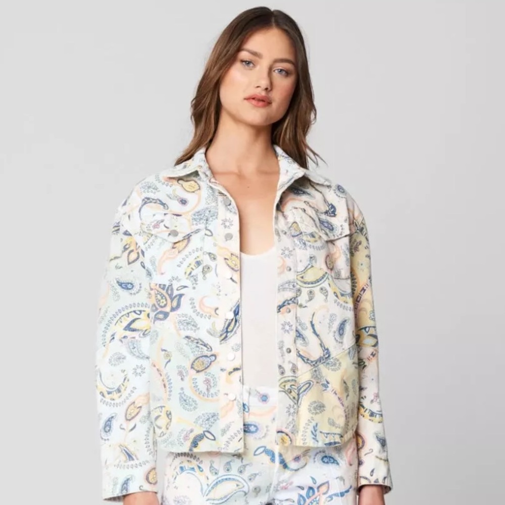 NWT MSRP $165 BlankNYC Coming Through Paisley Print Button Up Denim Jacket- SZ L - Picture 3 of 8